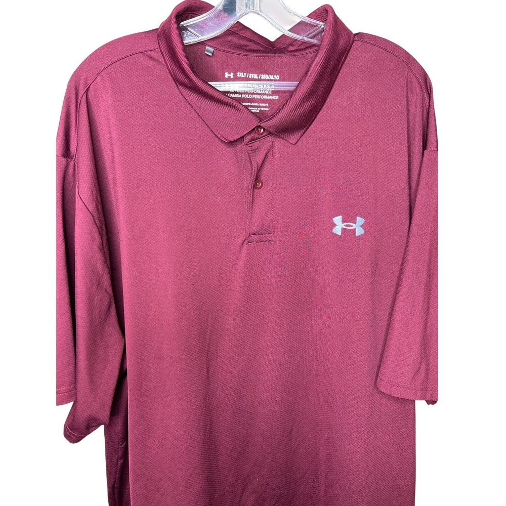 Under Armour Mens 3XLT Burgundy Performance Golf Polo Shirt Loose Fit